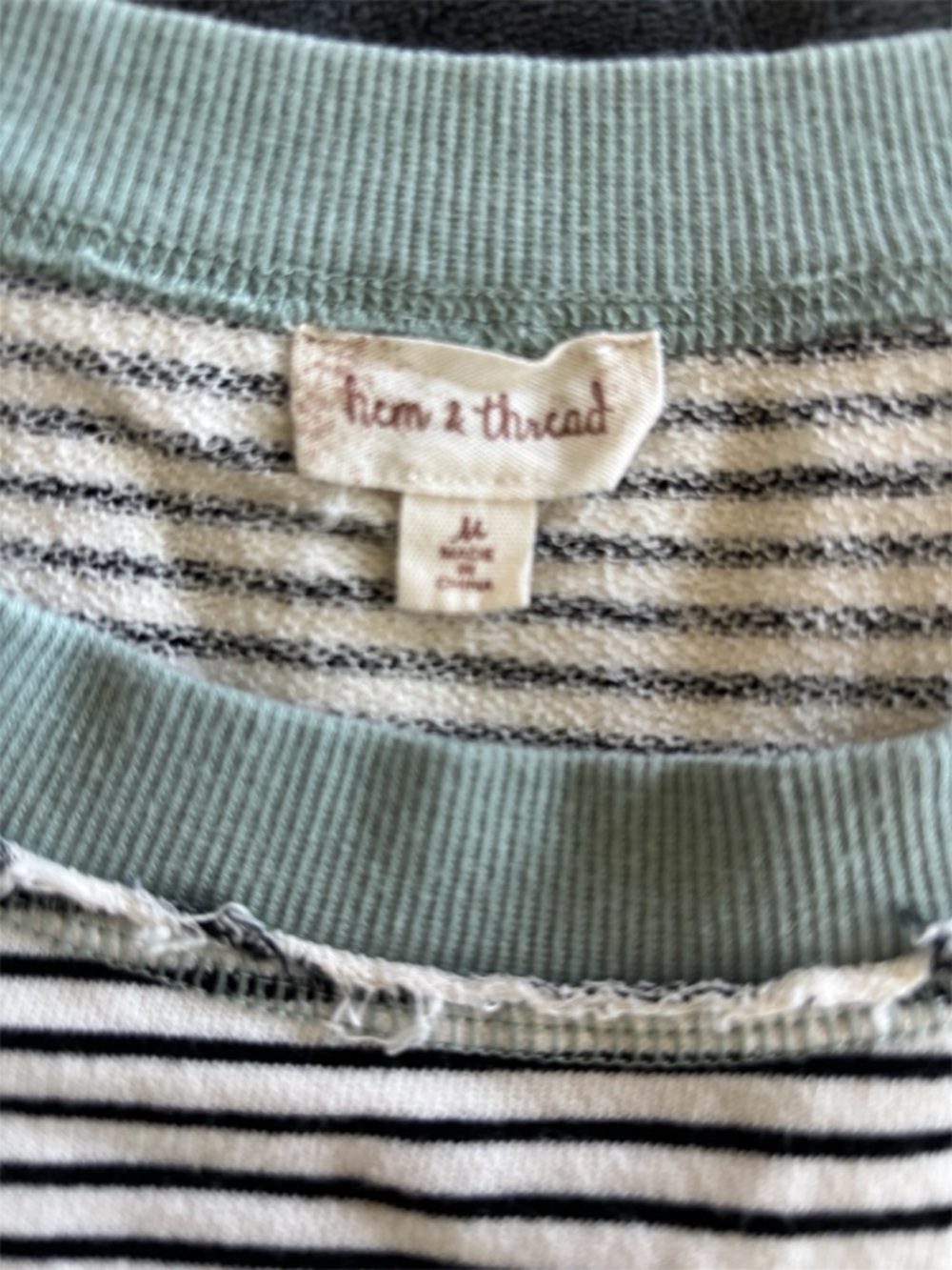 Hem & Thread Black & White Striped Long Sleeve Tee with Mint Trim - Picture 2 of 4